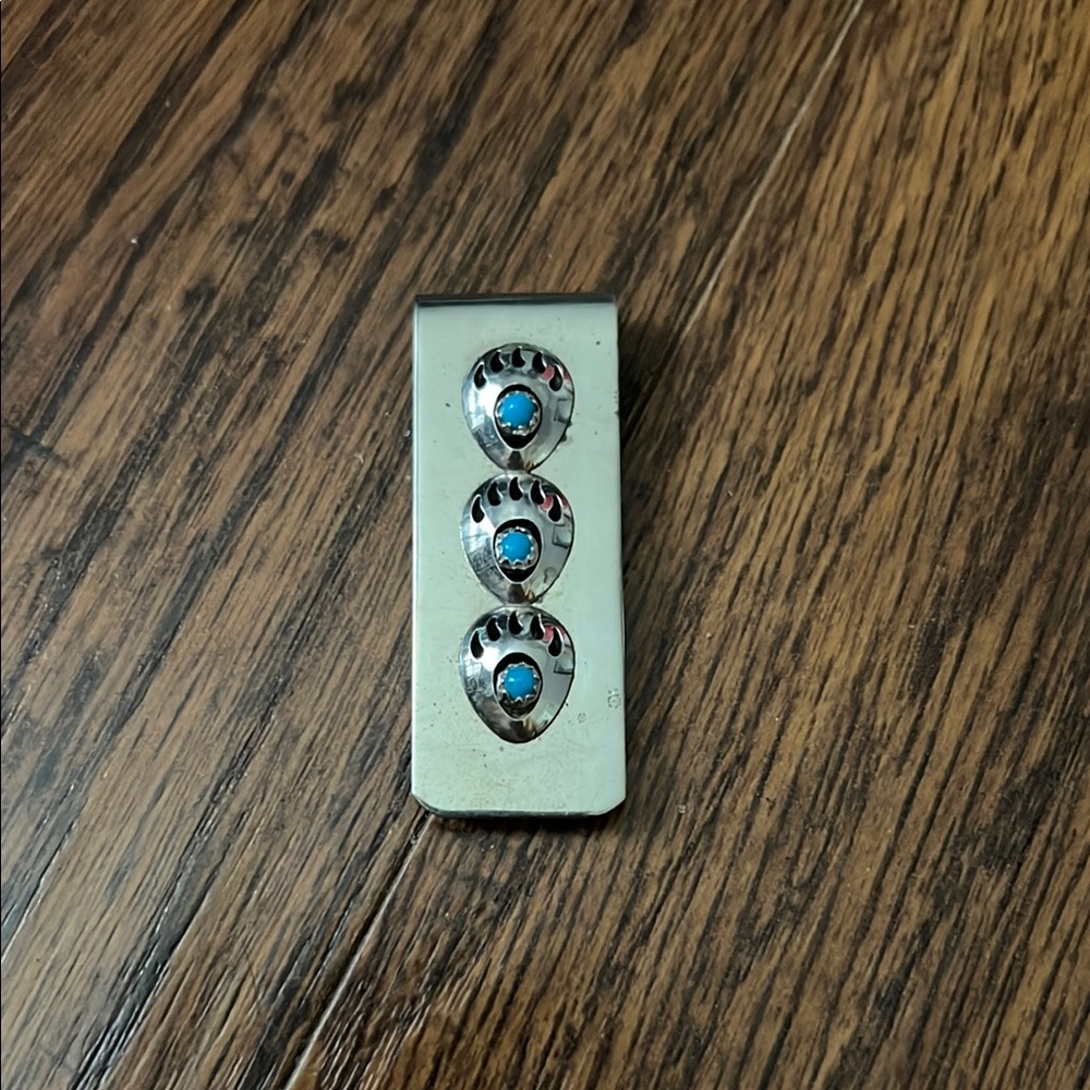 Vintage sterling Navajo Money Clip with Turquoise Accents
